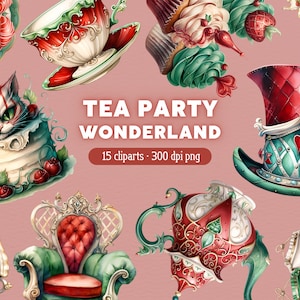 Tea Party Wonderland Clipart, Fairy Tales PNG, Magical Fantasy Clip Art, Alice in Wonderland Bundle for Commercial use or junk journal, ...
