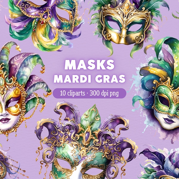 Mardi Gras Mask PNG, Carnival Clipart, Masquerade Mask Clip Art, Bundle for Commercial use or card making, scrapbook, junk journal, …