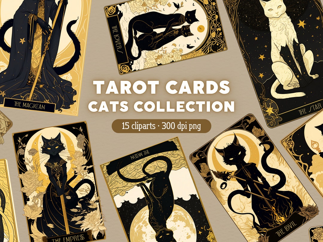 Tarot Cards Cat PNG, Celestial Tarot Clipart, Witchcraft Clip Art