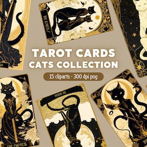 Tarotkarten Katze PNG, Celestial Tarot Clipart, Witchcraft Clip Art, Bundle für kommerzielle Nutzung