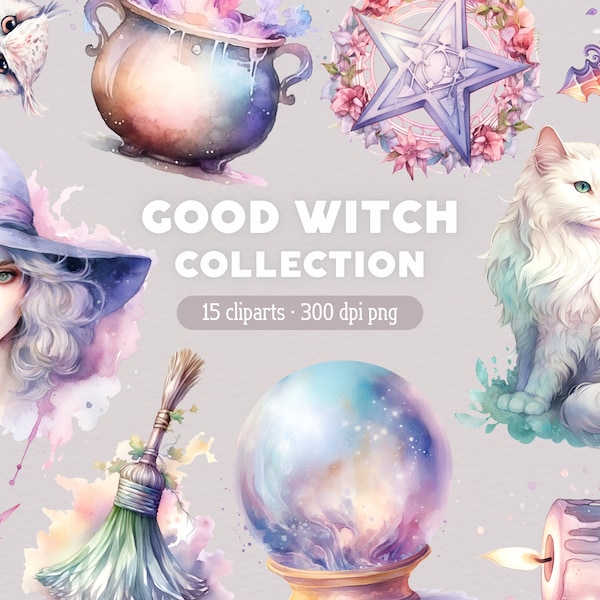 Good Witch PNG, White Witch Clipart, Halloween Clip Art, Mystical Fantasy Bundle for Commercial use