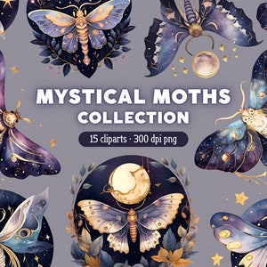 Mystische Motten Clipart, Motte PNG, Mond Celestial Clip Art, Bundle für kommerzielle Nutzung