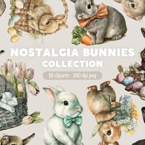 Ostern Nostalgie Clipart, Vintage Osterhasen PNG, Ostern Körbe Clip Art, Bundle für kommerzielle Nutzung