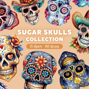 Sugar Skull PNG, Tag der Toten Clipart, Dia de Los Muertos Clip Art, Bundle für kommerzielle Nutzung