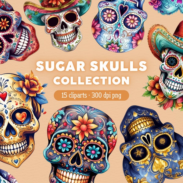 Sugar Skull PNG, Day of the Dead Clipart, Dia de Los Muertos Clip Art, Bundle for Commercial use