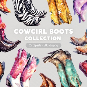 Cowgirl Stiefel PNG, Cowboystiefel Clipart, Western Aquarell Clip Art, Bundle für kommerzielle Nutzung oder Kartenherstellung, Scrapbook, Junk Journal, …