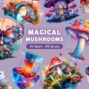 Magical Mushroom PNG, Mystical Mushroom Clipart, Fantasy Magic Clip Art, Bundle for Commercial use