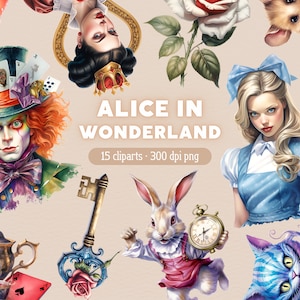 Alice au pays des merveilles Clipart, contes de fées PNG, Magical Fantasy Clip Art, Bundle pour un usage Commercial