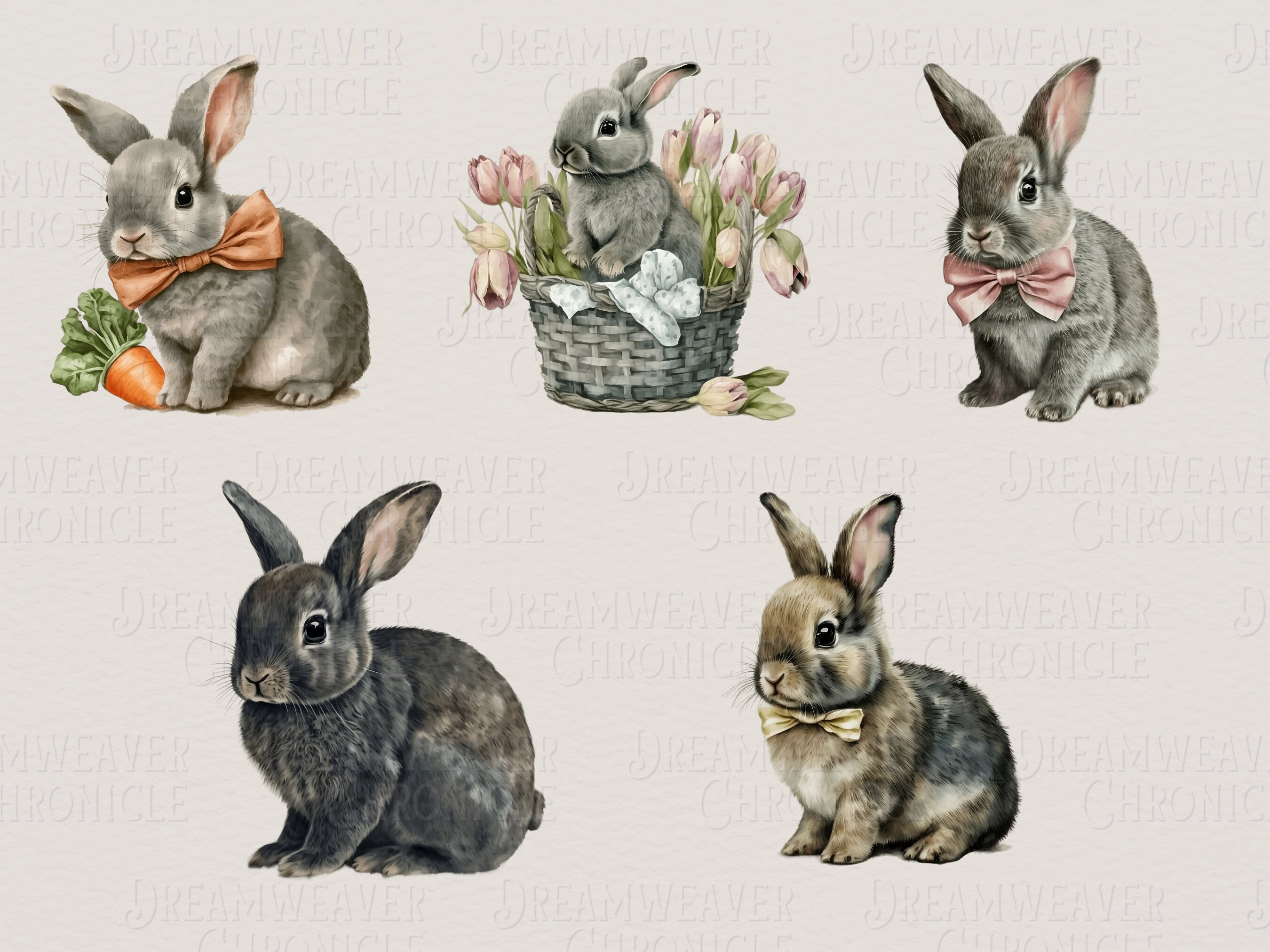 Easter Nostalgia Clipart, Vintage Easter Bunnies PNG, Easter Baskets
