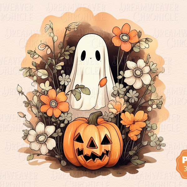 Spooky Ghost Clipart, Halloween PNG, Cute Pumpkin Clip Art, Fall PNG, Bundle for Commercial use or card making, scrapbook, junk journal, …