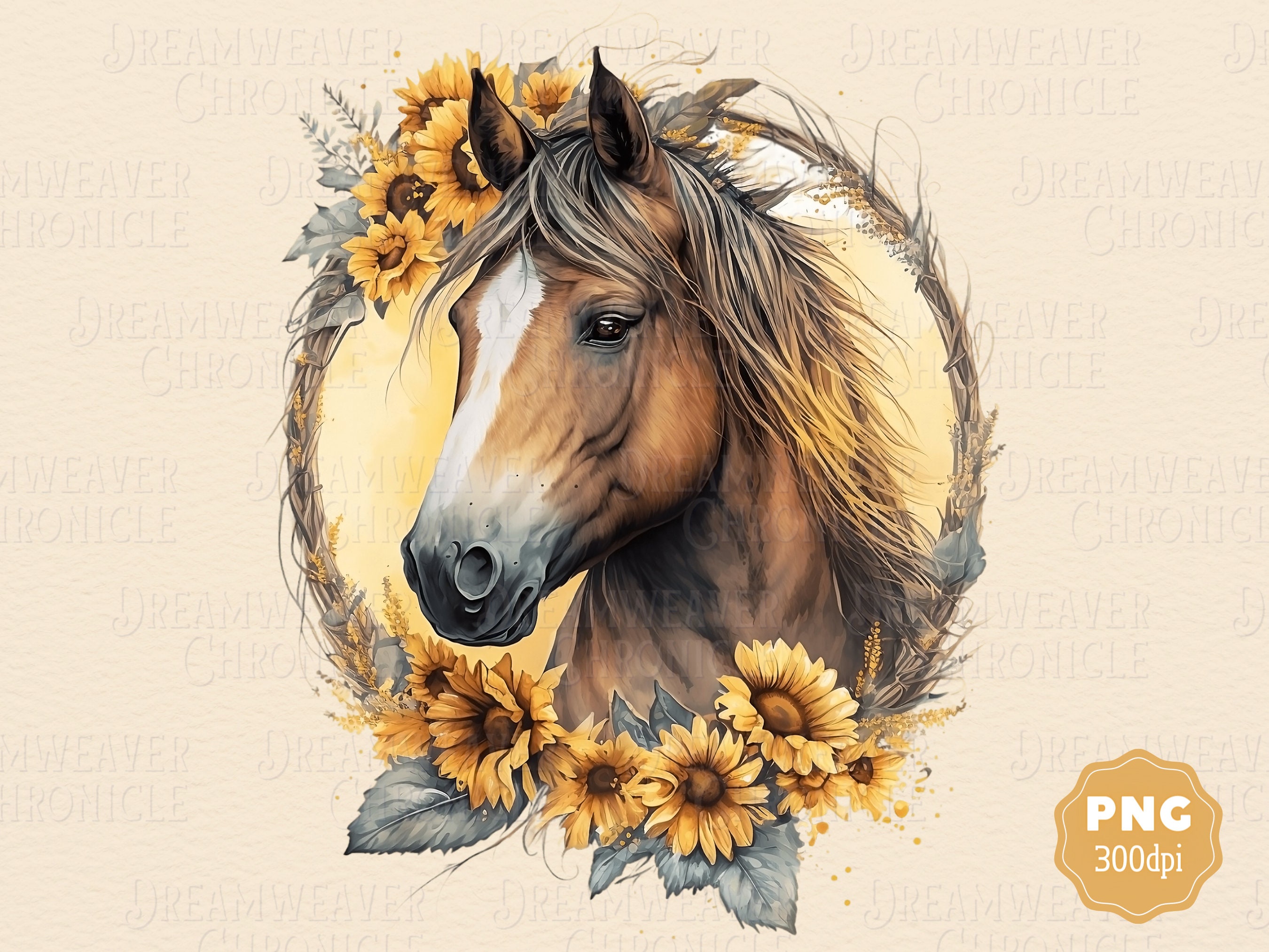 Sunflowers Horse PNG, Horse Lover Clipart, Watercolor Clip Art, Bundle