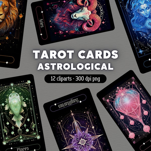 Astrological Tarot Cards PNG, Zodiac signs Clipart, Astrology Clip Art, Celestial Bundle for Commercial use or scrapbook, junk journal, …