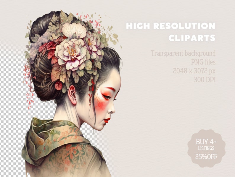 Geisha PNG Japanese Clipart Asian Clip Art Bundle for Etsy