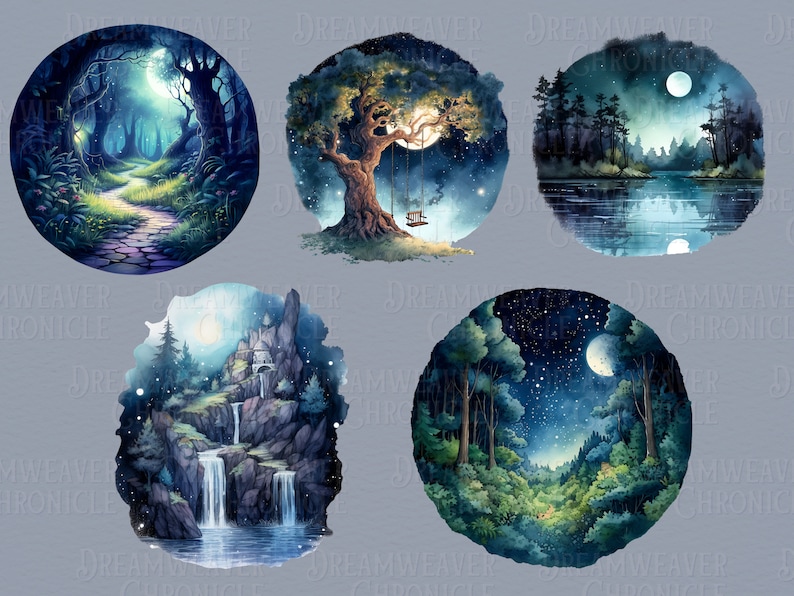 Moonlit Enchanted Forest Clipart Fairy Forest PNG Fantasy - Etsy