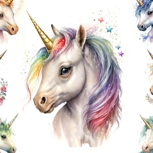Magical Unicorns Illustrations, 21 High Quality JPGs, Floral Unicorn Digital Paper, Watercolor Cliparts, Fairy Tale Design, Digital Crafting