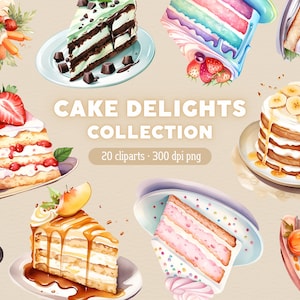 Clipart de tranches de gâteau, dessert sucré PNG, clipart de délicieux gâteau, lot de boulangerie coloré pour un usage commercial ou un journal indésirable,...