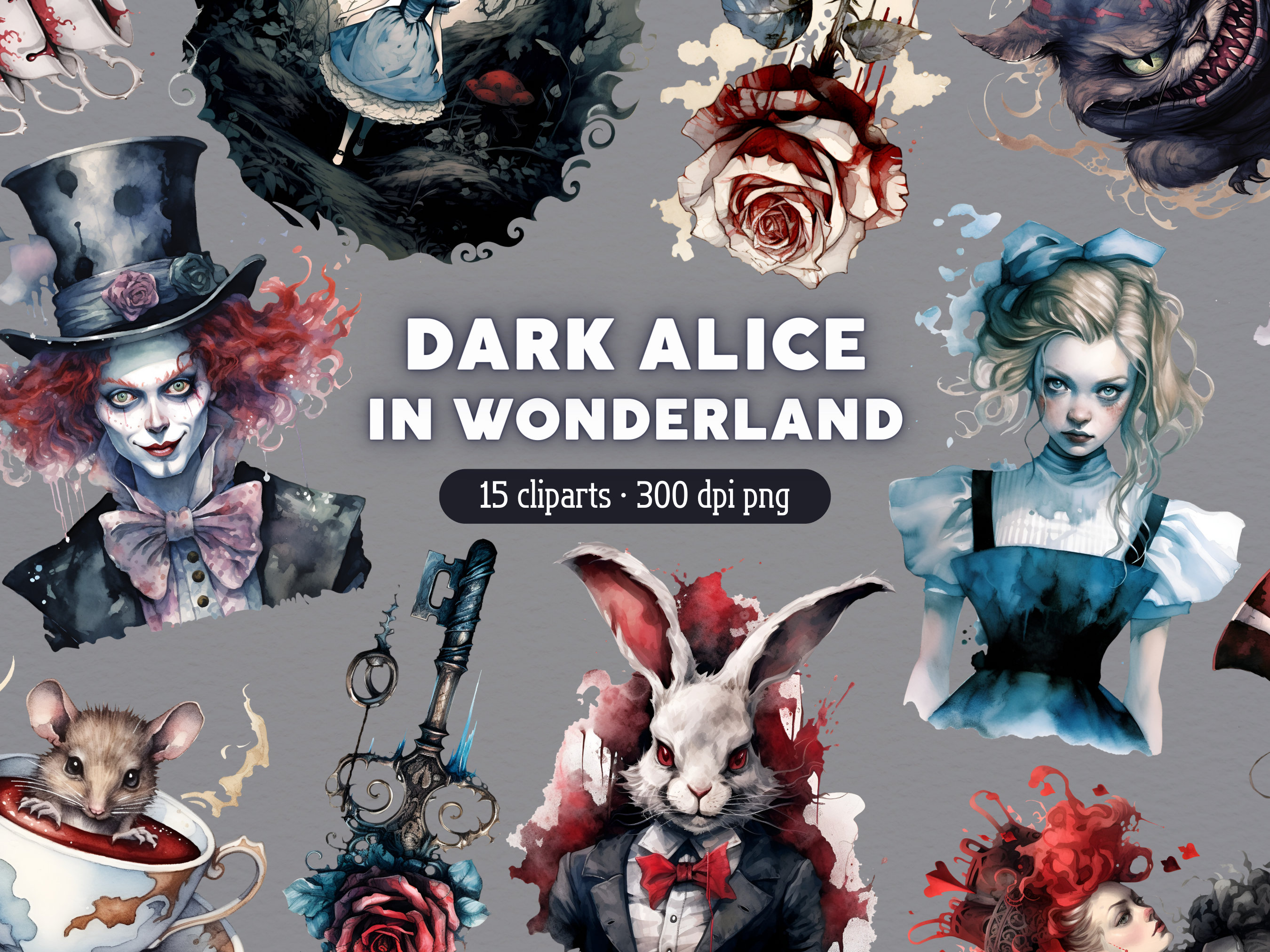 Dark Alice in Wonderland Clipart Fairy Tales PNG Magical Etsy