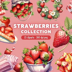 Fraises PNG, vintage fraises Clipart, rétro baies aquarelle Clip Art, Bundle pour usage Commercial ou scrapbooking, junk journal, …