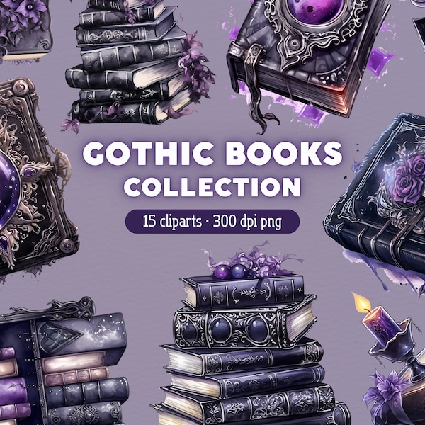 Gothic Books PNG, Bookish Clipart, Books stacks Clip Art,  digital download for commercial use or scrapbook, junk journal, …