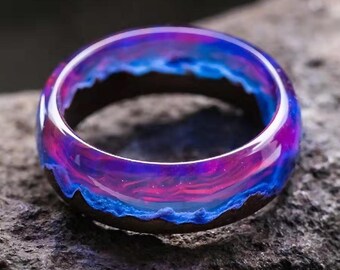 Wood Resin Ring, Colorful Ring, Homemade Wood Epoxy Resin Ring, Unique Ring, Unique Wood Ring, Boho Ring, Cute Rings, Crazy Ring, Wood RIng