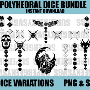 Dungeons and Dragons Polyhedral Würfel und Design Bundle SVGDungeon and Dragon Cricut Datei zum Basteln DND PNG