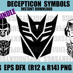 Decepticon Pack SVG Megatron Cricut Bundle 80s Cartoons for Silhouette Gaming PNG for Crafting