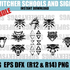 The Witcher SVG Pack Witcher Schools Witcher Signs Cricut Bundle Geralt of Rivia para Silhouette Gaming PNG para Crafting
