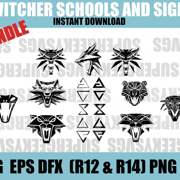 The Witcher SVG Pack Witcher Schools Witcher Signs Cricut Bundle Geralt of Rivia for Silhouette Gaming PNG for Crafting