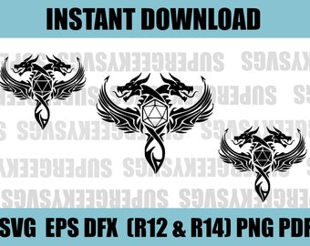 Dungeons and Dragons D20 Dragon Design Bundle  SVG Dungeon and Dragon Cricut File For Crafting DND PNG