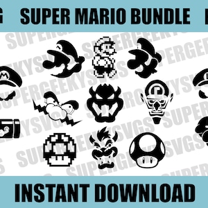 Super Mario SVG com bônus Kirby Cricut Bundle NES para Silhouette Gaming PNG para Crafting