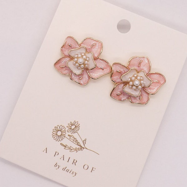 sakura stud earrings, floral earrings, stud earrings, cherry blossom earrings, gifts for her, pink flower studs, pink earrings