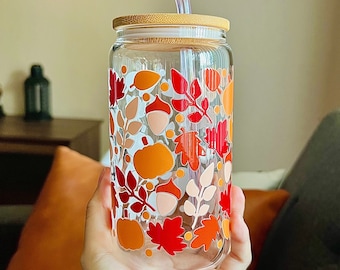 Pumpkin Fall glass can, fall iced coffee cup, fall coffee cup, Fall glass can, halloween iced coffee glass cup, cute fall cup, pumpkin mug