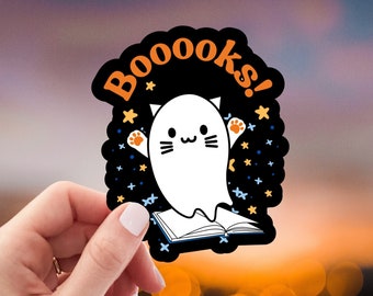 Spooky Ghost Reading Sticker, Bookish ghost sticker, Book reader sticker, cute bookworm sticker, Halloween Book Lover Sticker, reader gift