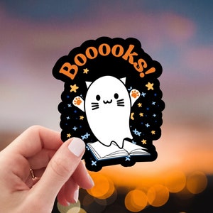 Halloween spooky book lover sticker, ghost reading sticker, cute ghost sticker, spooky sticker, ghost sticker, halloween sticker