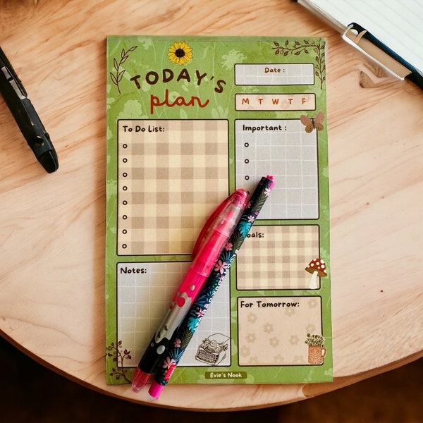 Cute Cottagecore notepad, Daily tasks notepad, Cottage theme stationary, Daily planner notepad, Cute schedule planner, Daily organizer pad