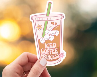 Iced coffee princess sticker, Iced coffee sticker, caffeine sticker, coffee sticker, coffee addict sticker, cute coffee sticker