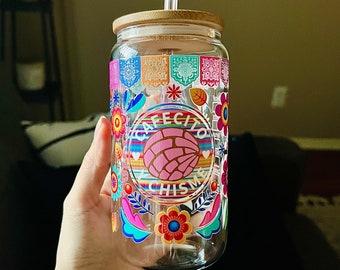 Cafecito y chisme cup, cafecito & chisme glass can, glass cup for latina mom, conchas cup, cafecito tumbler, cafecito iced coffee glass