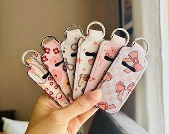 Lip balm holder, cute coquette Lipbalm holder, lip balm keychain, cute lip balm holder keychain, lip balm keyring, bow lip balm keychain