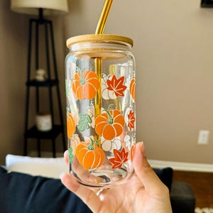 Beer Can Glass Tumbler Bamboo Lid Straw Included Drinkware Gifts Her Gift Friend Spooky Coffee Cup Fall Season Mug Halloween Tumbler Boho image 8