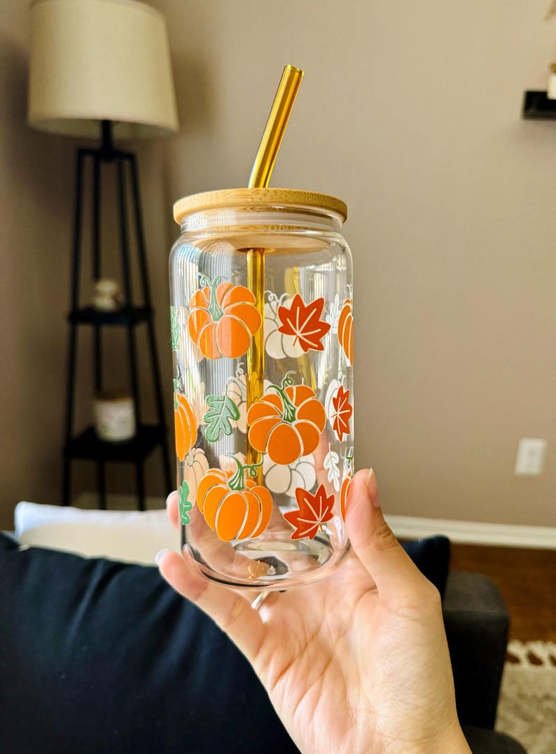 Beer Can Glass Tumbler Bamboo Lid Straw Included Drinkware Gifts Her Gift Friend Spooky Coffee Cup Fall Season Mug Halloween Tumbler Boho image 8