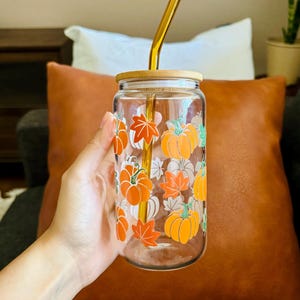 Beer Can Glass Tumbler Bamboo Lid Straw Included Drinkware Gifts Her Gift Friend Spooky Coffee Cup Fall Season Mug Halloween Tumbler Boho image 9