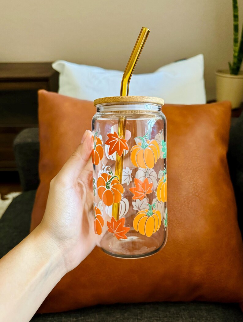 Beer Can Glass Tumbler Bamboo Lid Straw Included Drinkware Gifts Her Gift Friend Spooky Coffee Cup Fall Season Mug Halloween Tumbler Boho image 9