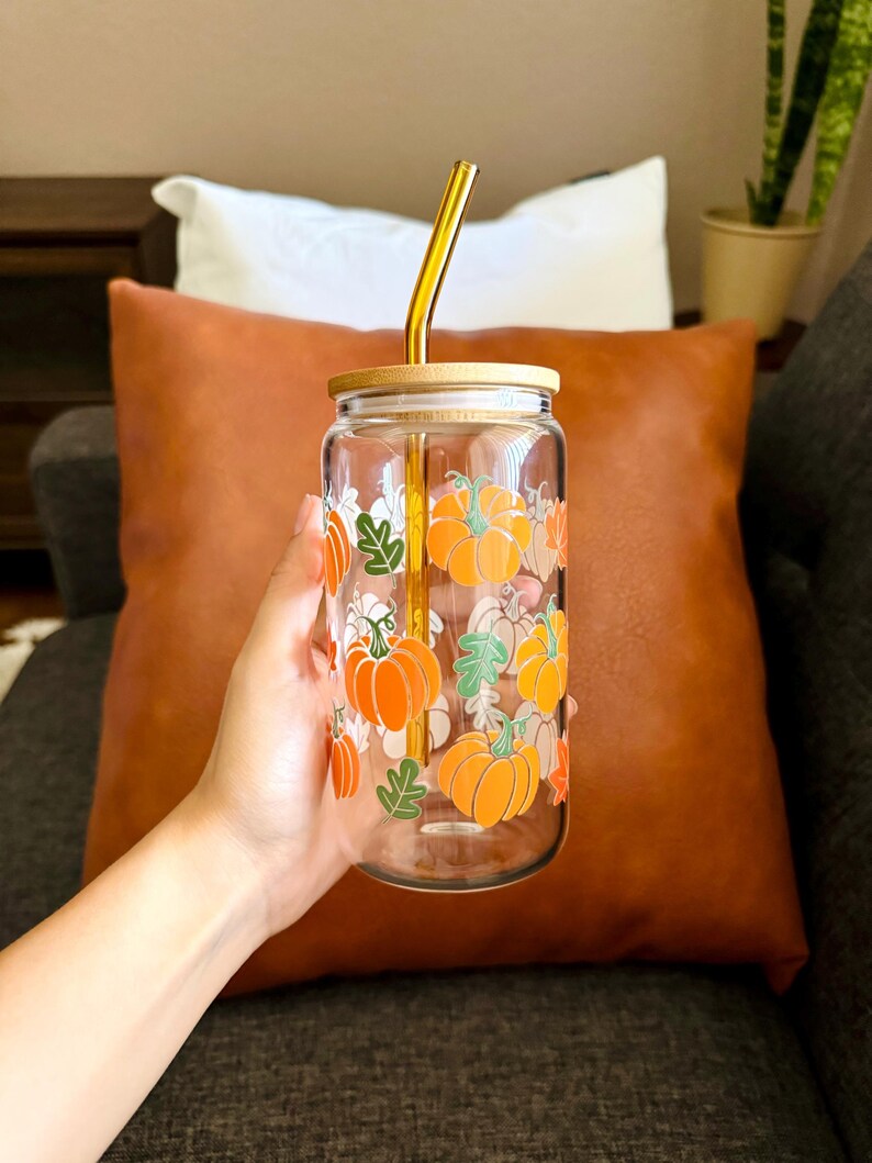 Beer Can Glass Tumbler Bamboo Lid Straw Included Drinkware Gifts Her Gift Friend Spooky Coffee Cup Fall Season Mug Halloween Tumbler Boho image 7