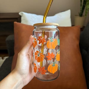 Beer Can Glass Tumbler Bamboo Lid Straw Included Drinkware Gifts Her Gift Friend Spooky Coffee Cup Fall Season Mug Halloween Tumbler Boho image 6