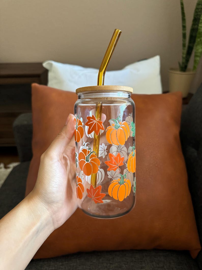 Beer Can Glass Tumbler Bamboo Lid Straw Included Drinkware Gifts Her Gift Friend Spooky Coffee Cup Fall Season Mug Halloween Tumbler Boho image 6