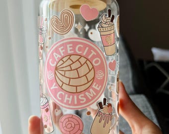 Cafecito Glass Tumbler Gift Friend Birthday Present Gifts Her Latina Mom Mexican Chisme Cup Bamboo Lid Included Straw Drinkware Pan Dulce