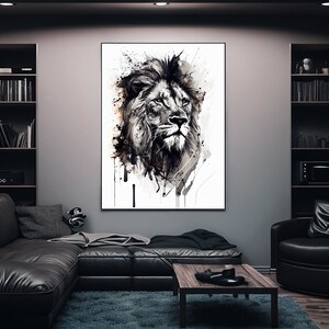 ジャングルの王 | ライオンの頭のインク画 | 印刷可能な壁アート | ManCave の壁飾り