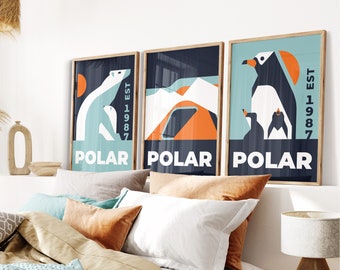 Polar Set of 3 Posters, Child baby toddler newborn, infant nursery room, kindergarten preschool daycare, Graphic Design Printable Wall Art