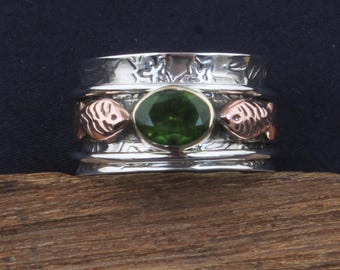 Peridot Sterling Silver Spinner Ring: Handmade Meditation Band