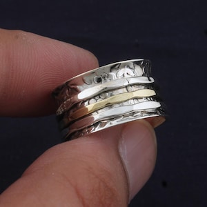 Two-Tone Sterling Silver Spinner Ring: Handmade Designer Band